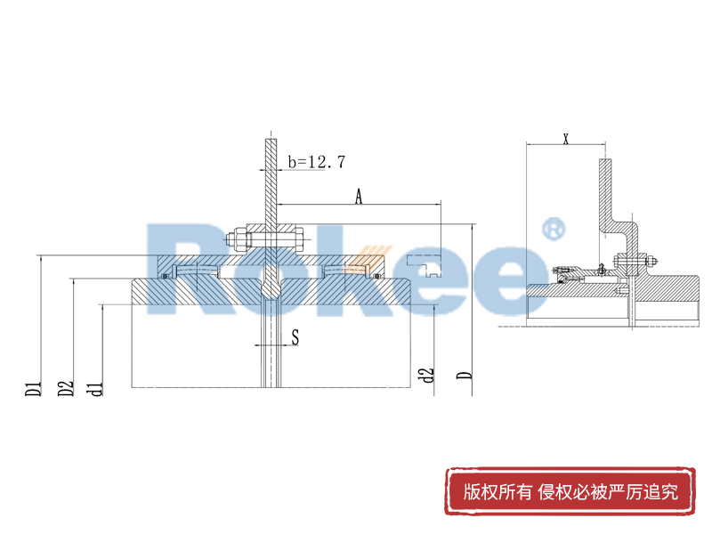 带制动盘鼓形齿联轴器,制动盘型鼓形齿式联轴器